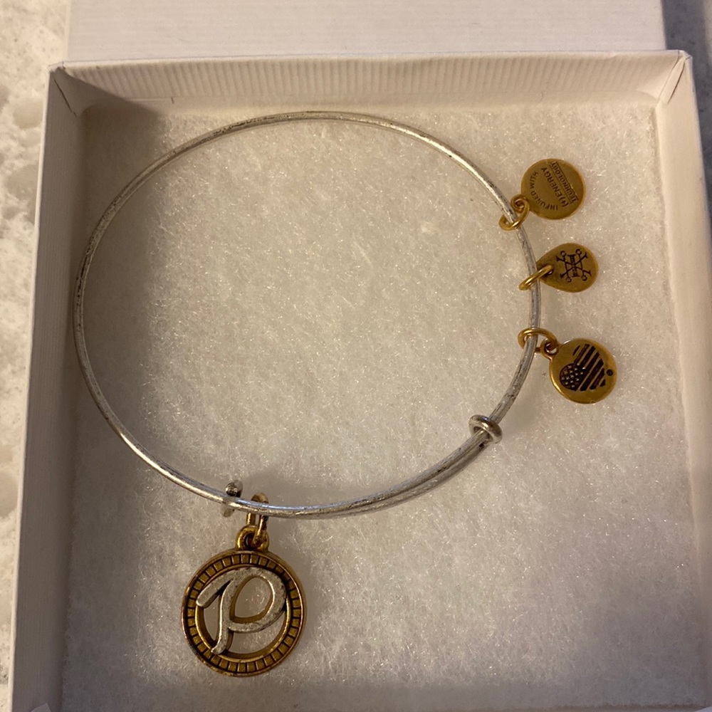 New Alex & Ani initial P silver/gold tone charm bracelet,gift box,some discolor. - Picture 2 of 10
